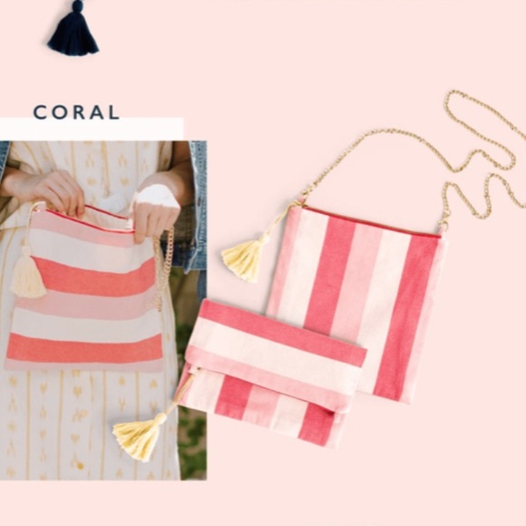 NWT Tribe Alive Convertible Clutch in Coral Stripe - Picture 2 of 7